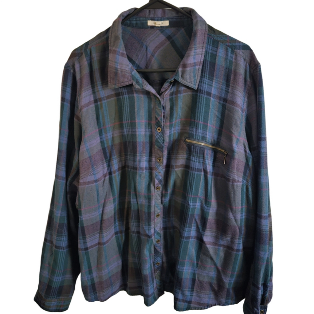 Maurices Blue and Purple Plaid Button Down Shirt